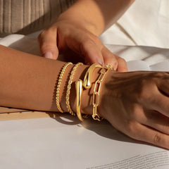 Turandoss Chunky Bangle Bracelets for Women Dainty 14k Gold Plated Thicker Stackable Chain Bangles Cuff Bracelets Stack Set for Women Girls Trendy Jewelry Gifts