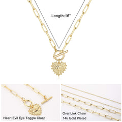 Heart Evil Eye Dainty Paperclip Chain Necklace