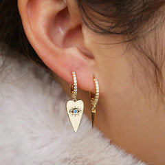 Heart Evil Eye Earrings Gold Plated Hoop
