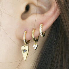 Heart Evil Eye Earrings Gold Plated Hoop