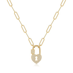 Heart Lock Dainty Paperclip Chain Necklace
