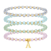 Turandoss 18K Gold Initial Bracelet for Women Girls, Bohemian Layered Bead Stretch Bracelets for Kids, Birthday Gifts,Valentine's Day Gifts for Girls