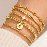 Turandoss 18K Gold Initial Cross Bracelets for Women Girls - Dainty Beaded Charm Bracelets for Kids, Layered Letter Bracelet for Girl, Christmas Gifts