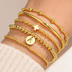 Turandoss 18K Gold Initial Cross Bracelets for Women Girls - Dainty Beaded Charm Bracelets for Kids, Layered Letter Bracelet for Girl, Christmas Gifts