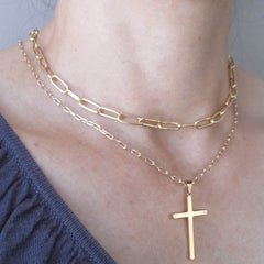 Link Chain&Cross Dainty Gold Choker Necklaces