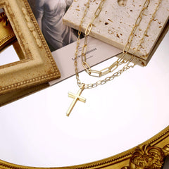 Link Chain&Cross Dainty Gold Choker Necklaces