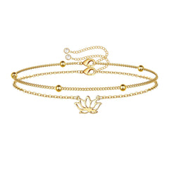 Lotus&Beads Chain Dainty Gold Bracelets for Women