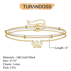 Lotus&Beads Chain Dainty Gold Bracelets for Women