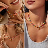 Turandoss Colorful Beaded Initial Choker Necklace for Women 14K Gold Plated Heart & Letter A Pendant Boho Summer Personalized Jewelry Birthday Bridesmaid Gift for Women Teen Girls