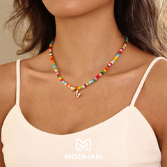 Turandoss Colorful Beaded Initial Choker Necklace for Women 14K Gold Plated Heart & Letter A Pendant Boho Summer Personalized Jewelry Birthday Bridesmaid Gift for Women Teen Girls