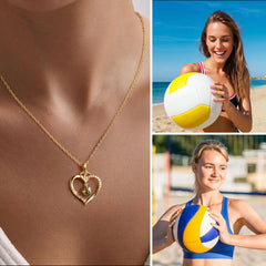 Turandoss Volleyball Necklace for Women Dainty 14K Gold Plated Volleyball Necklaces for Women Trendy Personalized CZ Heart Pendant Necklaces for Sports Fans Teams Gifts for Her