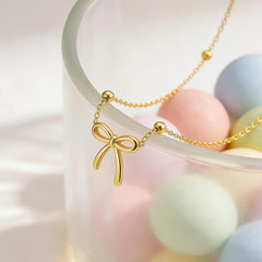 Turandoss Easter Gifts for Teen Girls Bow Necklace for Teen Girl Cute Stuff Dainty 14K Gold Plated Bow Pendent Choker Necklace Simple Trendy Jewelry Birthday Gifts for Kid Women Teen Girls