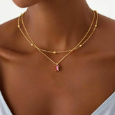 Turandoss January Birthstone Necklaces for Women 14K Gold Plated Dainty Garnet Red Color Birthstone Layered Necklace Gold CZ Pendant Necklace Trendy Women's Jewelry Birthday Gifts