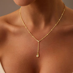 Turandoss Gold Necklace for Women Dainty Long 14K Gold Plated Small Pendant Lariat Necklaces YShaped Cute Tiny Teardrop Beaded Chain Necklace for Women Trendy Non Tarnish Jewelry Gifts