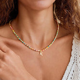 Turandoss Dainty 14K Gold Plated Letter A Colorful Initial Beads Pendent Necklace Jewelry Personalized Birthday Gifts for 5 6 7 8 9 10 Years Old Girls