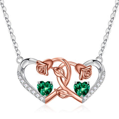 Turandoss Heart Birthstone Necklace for Women 925 Sterling Silver Double Rose Birthstone CZ Trendy Jewelry Mothers Day Birthday Anniversary Graduation Gifts for Women Wife Her