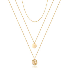 3PCS Chain&Disc&Hammered Disc Dainty Layered Necklace