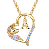 Turandoss Gold Heart Unicorn Necklace for Girls - Initial Zircon Pendant Necklace for Kids 4 -13 Year Old, Unicorn Birthday Gifts for Girls, 18+2.5In