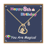 Turandoss 18K Gold Heart Unicorn Necklace for Girls - Dainty Zircon Pendant Necklace for Kids, Birthday Gifts for girls 3-8 Year Old, 18+2.5Inches