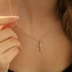 Turandoss 14K Gold Plated Cross Necklace for Women Girls - Danity Pendant Girls Necklaces, Birthday Valentine's Day Gifts for Women, 18+2.5in, Gold