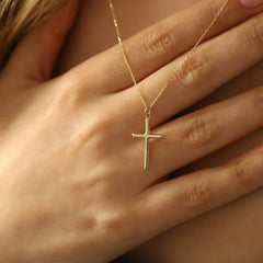Turandoss 14K Gold Plated Cross Necklace for Women Girls - Danity Pendant Girls Necklaces, Birthday Valentine's Day Gifts for Women, 18+2.5in, Gold