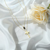 Gold Layered Cross & Gemstone Necklace for Women