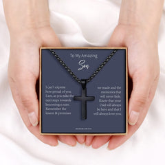 Turandoss Black Cross Necklace for Men, Fathers, Sons, Husbands - Stainless Steel - 20" Chain - Cross Pendant Necklace - Gift for Him
