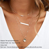 Turandoss Dainty 14K Gold Plated Layering Pearls Necklace Stack for Women Multilayer Bar Disc Pendant Choker Simple Jewelry Trendy Personalized Easter Birthday Gifts for Her Women