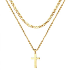 Turandoss Gold Cross Layered Necklaces for Men Boys Stainless Steel Pendant Twist Rope Chain Jewelry Set Teacher Appreciation Graduation Fathers Day Gifts for Him Her Men Son Dad Boys Girls