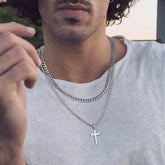 Turandoss Gold Cross Layered Necklaces for Men Boys Stainless Steel Pendant 16-24 inch Twist Rope Chain Jewelry Set Christian Religious Easter Birthday Gifts for Men Father Husband Grandpa