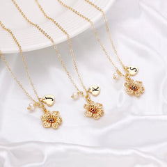 Turandoss Flower Girl Gifts, Heart Initial Pearl A Necklace Flower Girl Proposal Dainty Letter Necklace Gifts From Bride, Bridesmaid Wedding Christmas Gift for Girls Flowers Necklaces
