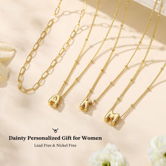 Turandoss 14K Gold Plated Initial Dainty Bubble Layering Choker Pendant Necklace for Women Letter A-Z Jewelry Trend Personalized Easter Birthday Gifts for Women Her