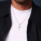 Turandoss 925 Sterling Silver Cross Pendant Necklace for Men Boys 18K Silver Plated 16-22 inch Box Chain Unisex Jewelry Christian Religious Birthday Fathers Day Gifts for Men Women Dad Son