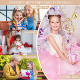 Turandoss 14K Gold Plated Colorful Cz Initial Unicorn Heart Pendant Necklaces for Teens Little Girls Daughter Kids Jewelry Birthday Gifts for Women