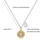 Turandoss Initial Sunflower Necklace for Girls Trendy 14k Gold Plated CZ Heart Letter a-z Pendant You are My Sunshine Personalized Kids Jewelry Birthday Gifts for Women Teen Girls