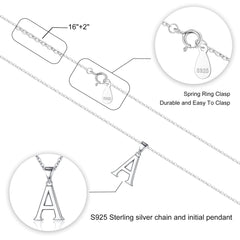 Turandoss S925 Sterling Silver Initial Necklaces for Women Girls Dainty Hypoallergenic Tiny Letter Initial Pendant Necklaces for Women Trend Jewelry Birthday Gifts for Women Girls Fashion
