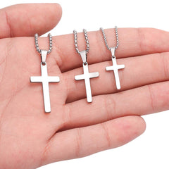 Turandoss Cross Necklace for Men Stainless Steel Silver Gold Plain Cross Pendant Necklace Simple Jewelry 16-24 Inches Chain Christian Valentines Day Birthday Gifts for for Men Women Teen Boy