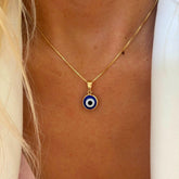 Turandoss 14K Gold Plated Charm Evil Eye Blue Eyes Amulet Pendant Necklace for Women Boho Spiritual Turkish Blue Lucky Protection Jewelry Delicate Evil Eye Birthday Gift for Women
