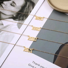 Turandoss 2000 Necklace Birth Year Necklace, Teen Girls Gifts Old English Birth Year Number Pendant 14K Gold Plated Necklace Gifts for Women Birthday Anniversary Friends Jewelry