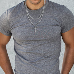 Turandoss Silver Cross Layered Necklaces for Men Boys Stainless Steel Pendant 16-24 inch Twist Rope Chain Jewelry Set Christian Religious Easter Birthday Gifts for Men Father Husband Grandpa