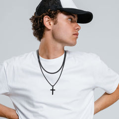 Turandoss Silver Cross Layered Necklaces for Men Boys Stainless Steel Pendant 16-24 inch Twist Rope Chain Jewelry Set Christian Religious Easter Birthday Gifts for Men Father Husband Grandpa