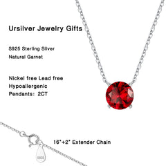 Turandoss Valentines Day Gifts for Her Red Garnet Pendant Necklace for Women S925 Sterling Silver Round Birthstone Jewelry January Birthday Mothers Day Gifts for Women Girls Her Girlfriend Wife Mom