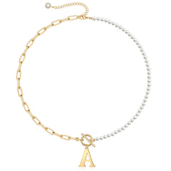 Turandoss 14K Gold Plated Initial Pearl Choker Necklace for Women Dainty Paperclip Link Chain Jewelry Birthday Teacher Appreciation Mothers Day Graduation Gifts for Her Mom Kids Teen Girls Wife Ideas