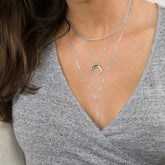 Turandoss Layered Silver Necklace for Women14K-White-Gold-Plated Crescent Layered Choker Necklace for Women Layering Necklace Silver Necklace for Women Silver Jewelry