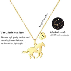 Turandoss Gold Horse Necklace for Girls Women, Horse Gifts for Women Dainty Necklace Horse Jewelry Horse Stainless Steel Pendant for Women Heart Initial A-Z Necklace for Gifts