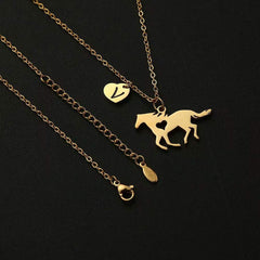 Turandoss Gold Horse Necklace for Girls Women, Horse Gifts for Women Dainty Necklace Horse Jewelry Horse Stainless Steel Pendant for Women Heart Initial A-Z Necklace for Gifts