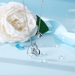 Turandoss 14K White Gold Plated Colorful Cz Initial Unicorn Heart Pendant Necklaces for Teens Little Girls Daughter Kids Jewelry Easter Birthday Gifts for Women Girls Age 8-12