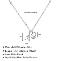 Turandoss Silver Plated Silver Dainty Heart Chain Necklaces for Women Girls Simple Pendant Charm Initial Necklace Tiny Letter A Jewelry Gifts for Women Girls Her Birthday Ideas