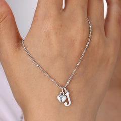 Turandoss Silver Plated Silver Dainty Heart Chain Necklaces for Women Girls Simple Pendant Charm Initial Necklace Tiny Letter A Jewelry Gifts for Women Girls Her Birthday Ideas