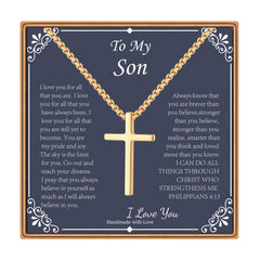 Turandoss Cross Pendant Necklaces Gifts for Son from Mom Dad 14K Gold Plated Dainty Box Chain Trendy Jewelry Fathers Day Religious Christian Gift for Men Dad Son Husband